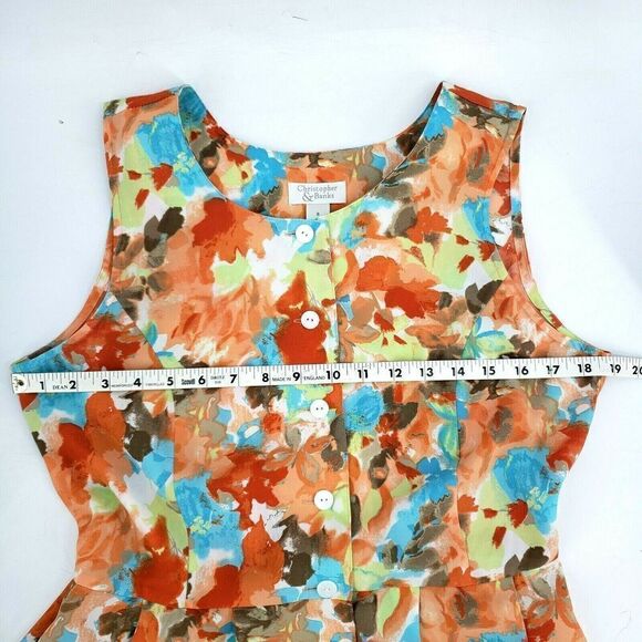 Y2K Multicolor Midi Dress Buttons Front Tie Waist Sleeveless Tie Waist Prairie - Picture 9 of 11